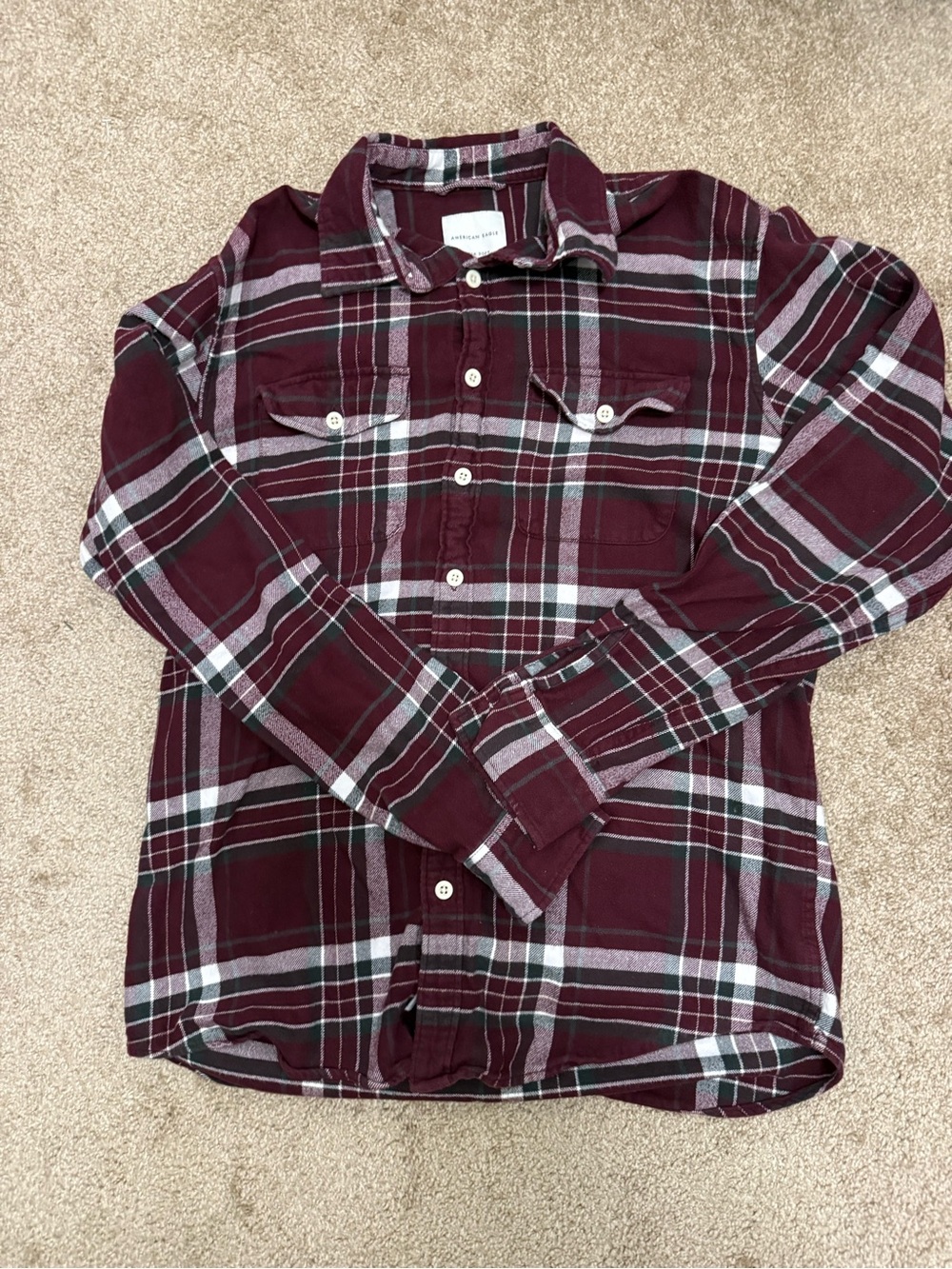 American Eagle Outfitters Men's Burgundy flannel Shirt size medium tall. F6